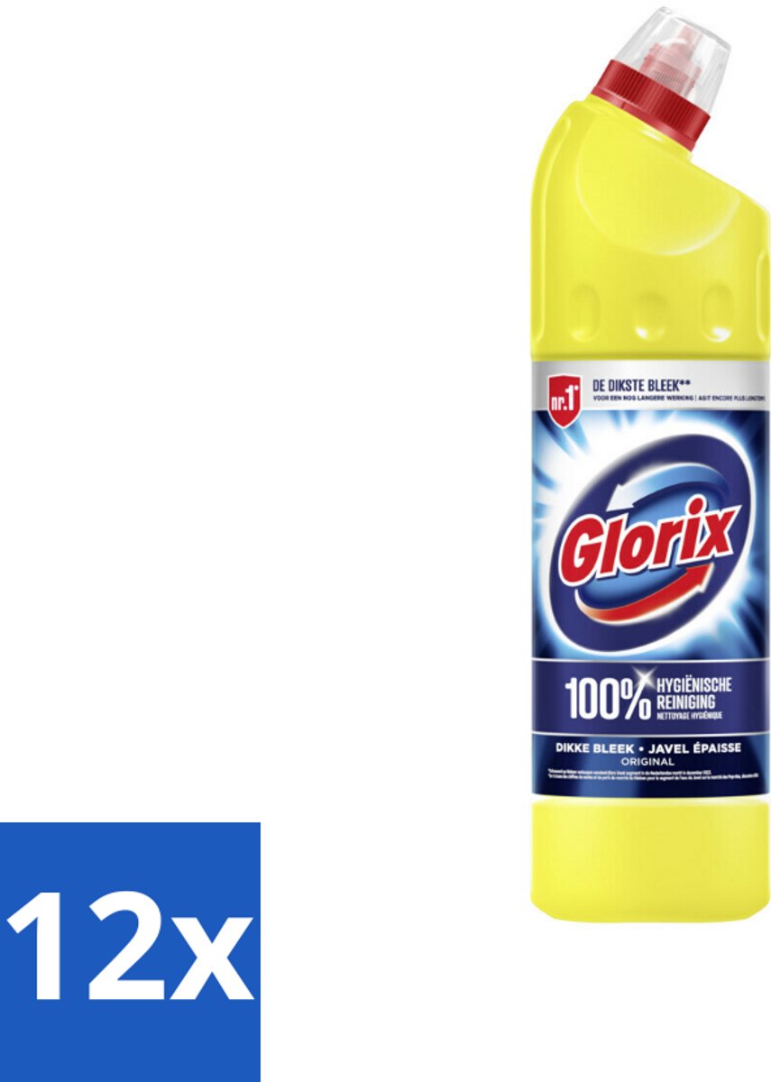 12 x Glorix Original - Toiletreiniger - Dikke Bleek - Intensieve Reiniger - 750 ml - Toilet Schoonmaak - Toilet Reiniger - Kalkverwijderaar - Toiletdesinfecterend - Glorix Original
