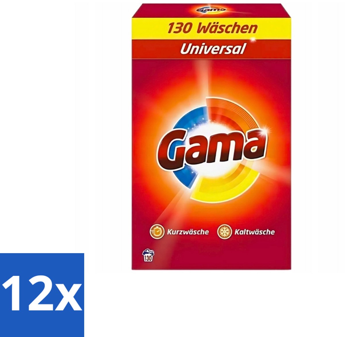 12 x Gama - 3-in-1 Waspoeder - Universal - Voor Alle Kleuren - 130 Wasbeurten - Waspoeder - Wasmiddel - Wasverzachter - Vlekkenverwijderaar - Waspoeder Voor Alle Kleuren