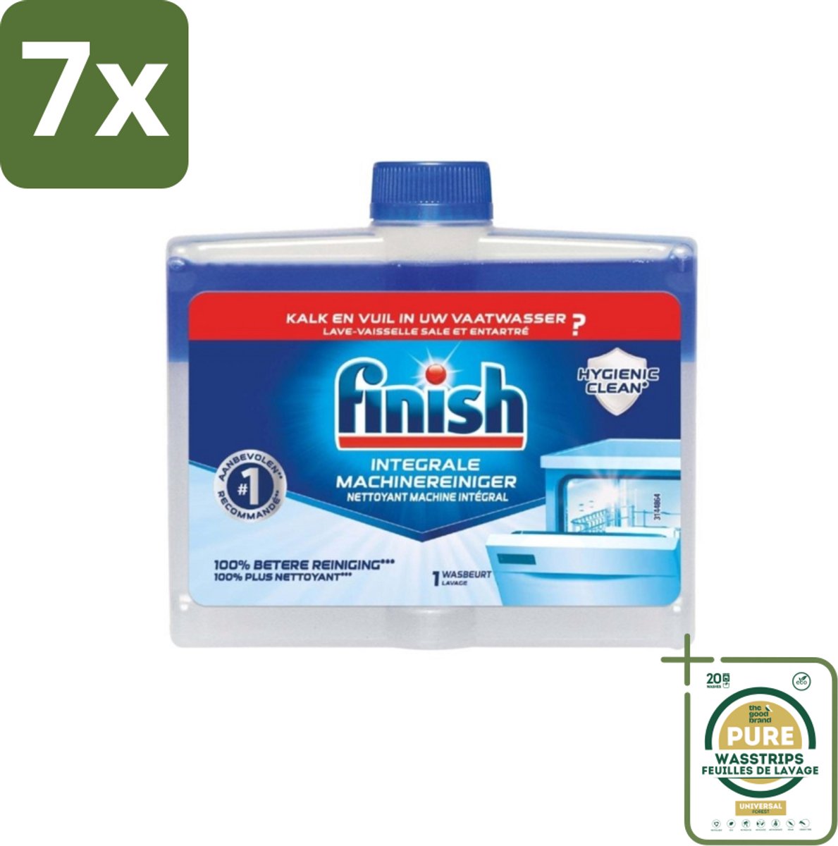 7 x Finish - Integrale Machinereiniger - Hygienic Clean - Anti-Kalk & Anti-Vuil - 250ml - Grootverpakking - Vaatwasmachinereiniger - Anti-kalk - Vaatwasmachine Reinigen - Vaatwasmachine Schoonmaken - Vaatwasmachine Onderhoud