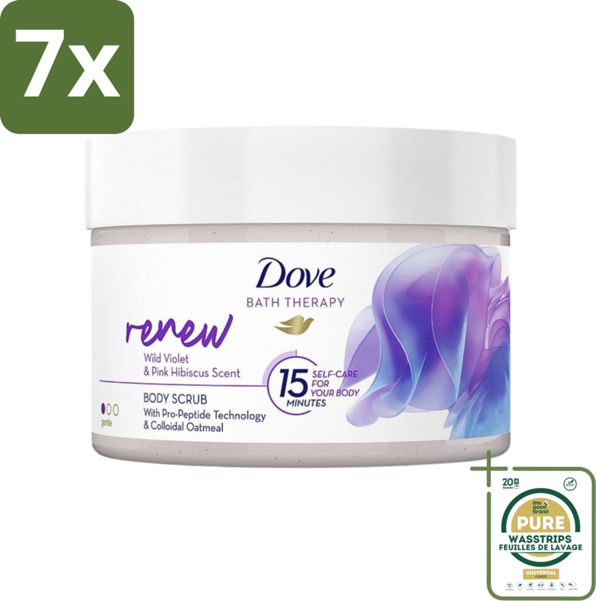 7 x Dove Bath Therapy Renew - Bodyscrub - Wilde Viooltjes & Roze Hibiscus - 295 ml - Grootverpakking - Huidvernieuwing - Huidscrub - Exfoliatie - Zachte Huid - Huidverzorging