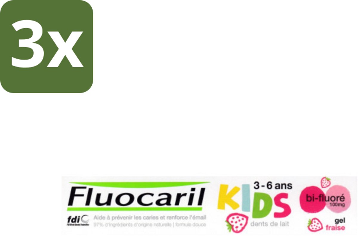 3 x Fluocaril Kids - Bi-Fluoride - Tandpasta - Met Aardbeiensmaak - 3 tot 6 jaar - 50 ml - Tandpasta Voor Kinderen - Melktanden Beschermen - Bi-fluoride Tandpasta - Aardbeiensmaak Tandpasta - Tandenpoetsen Voor Kinderen