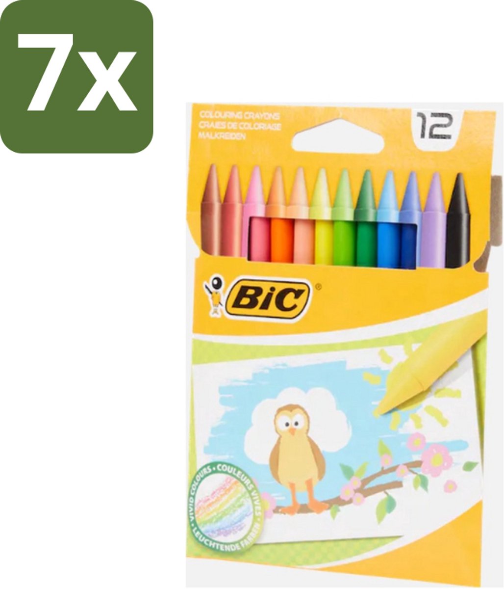 7 x BIC - Waskrijt - Diverse Kleuren - 12 Krijtjes - Waskrijt - Kleurkrijt - Creatief Schrijven - Tekenen - Kleurrijke Krijtjes