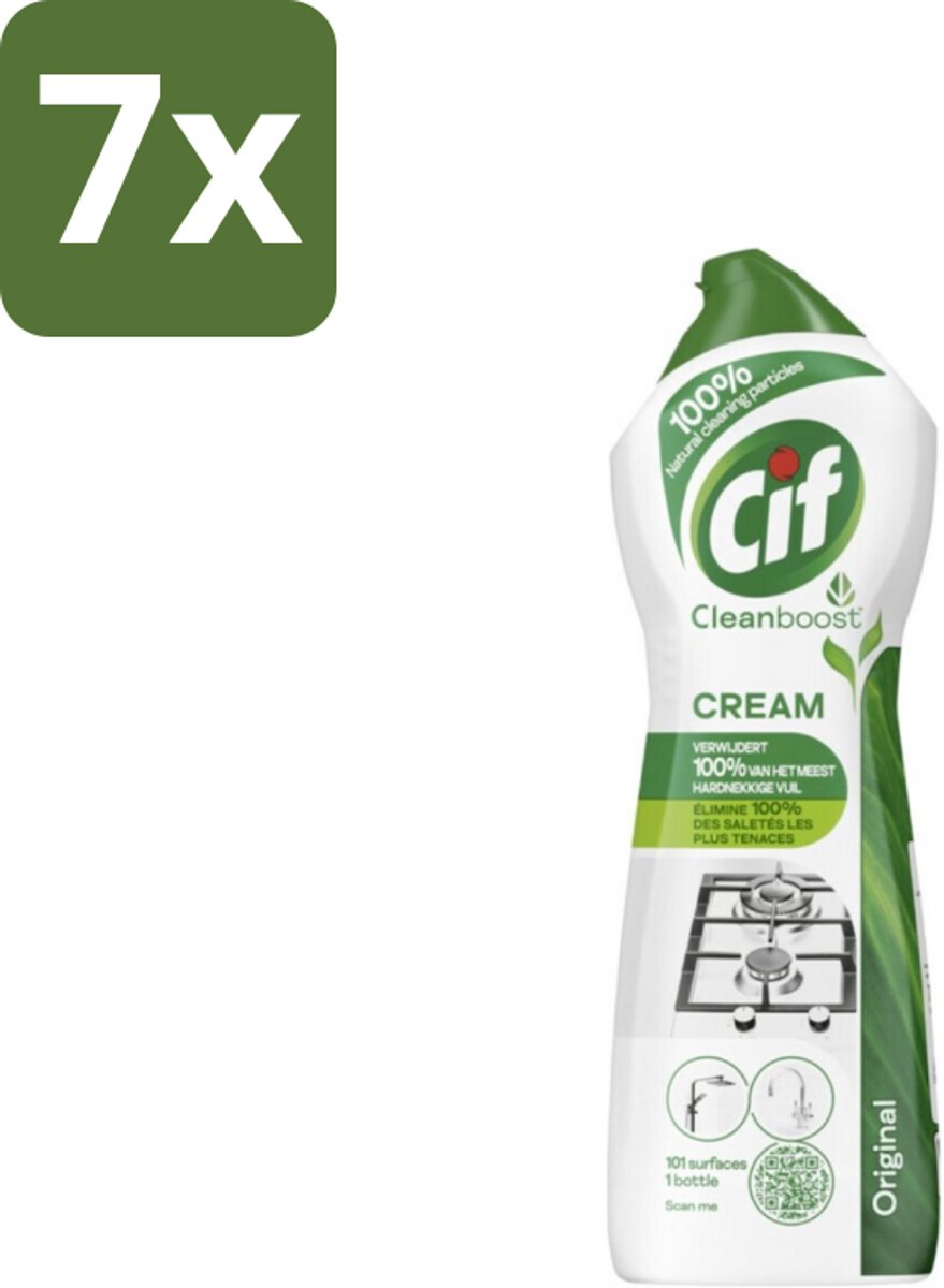 7 x Cif Cleanboost - Original - Poetsmiddel - 750 ml - Schoonmaakmiddel - Reinigingscrème - Hardnekkig Vuil - Vlekken Verwijderen - Streepvrij