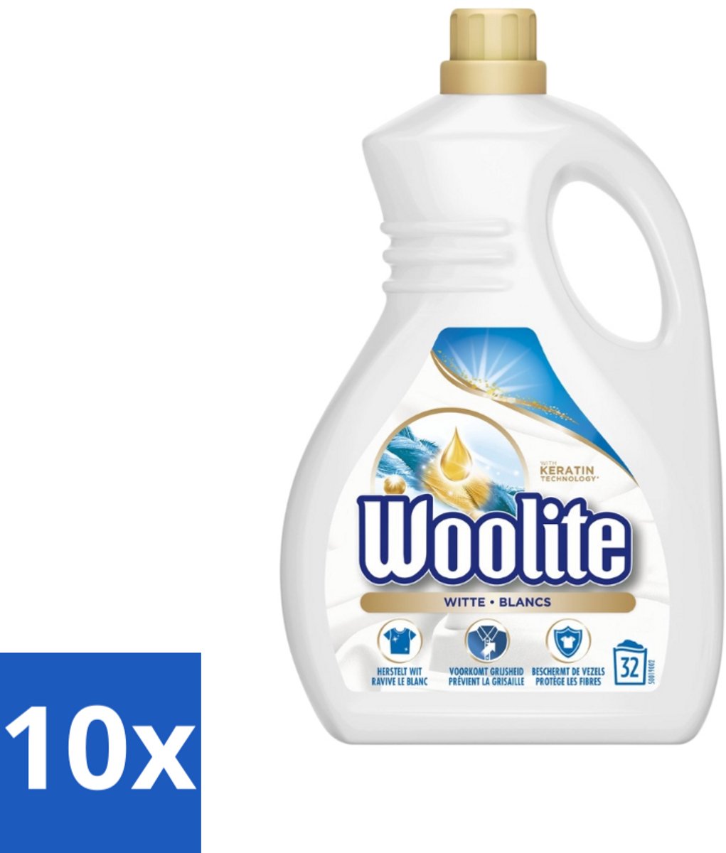 10 x Woolite White - Vloeibaar Wasmiddel - Met Keratine - Witte Was - 32 Wasbeurten - 1,9L - Wasmiddel Wit - Keratine Wasmiddel - Witte Was - Witte Kleding - Wasbeurten
