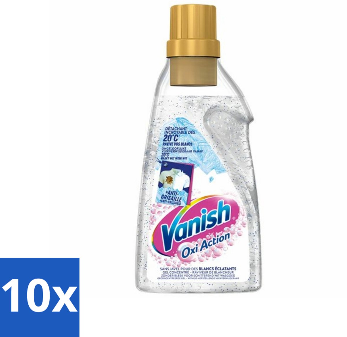 10 x Vanish Oxi Action - Vlekkenverwijderaar Gel - Zonder Bleek - Witte Was - 15 Wasbeurten - Wit Was - Vlekkenverwijderaar - Bleekvrije Was - Witte Was - Wasbeurt
