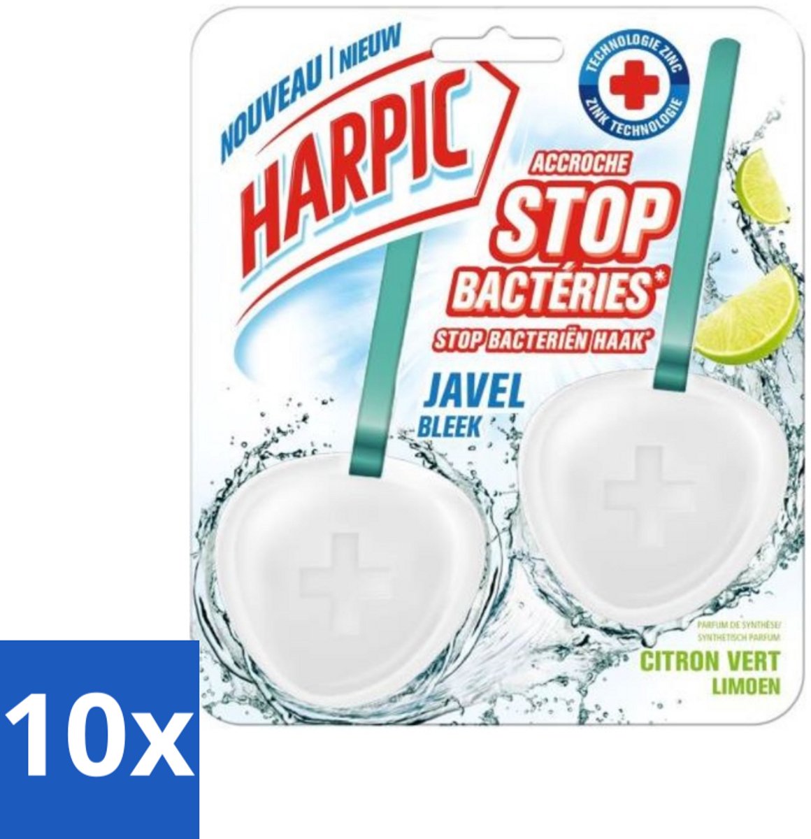 10 x Harpic - Toiletblok - Limoen - Met Bleek - 2 Blokjes - Toiletblok - Toilet Reinigen - Hygiëne - Citroengeur - Bleek