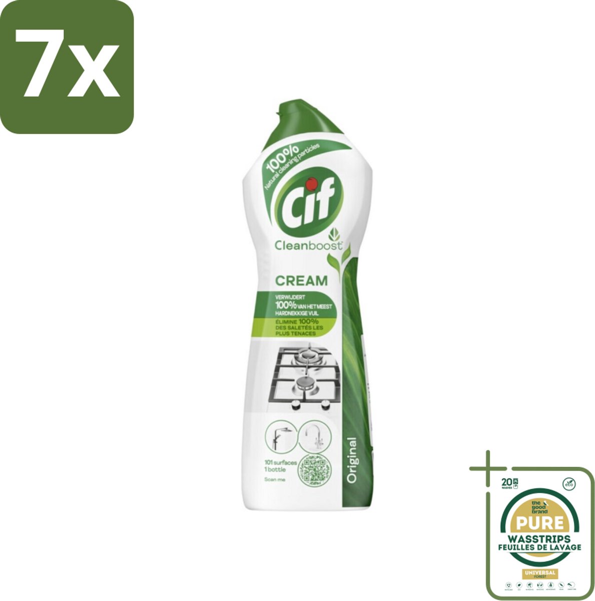7 x Cif Cleanboost - Original - Poetsmiddel - 750 ml - Grootverpakking - Schoonmaakmiddel - Reinigingscrème - Hardnekkig Vuil - Vlekken Verwijderen - Streepvrij