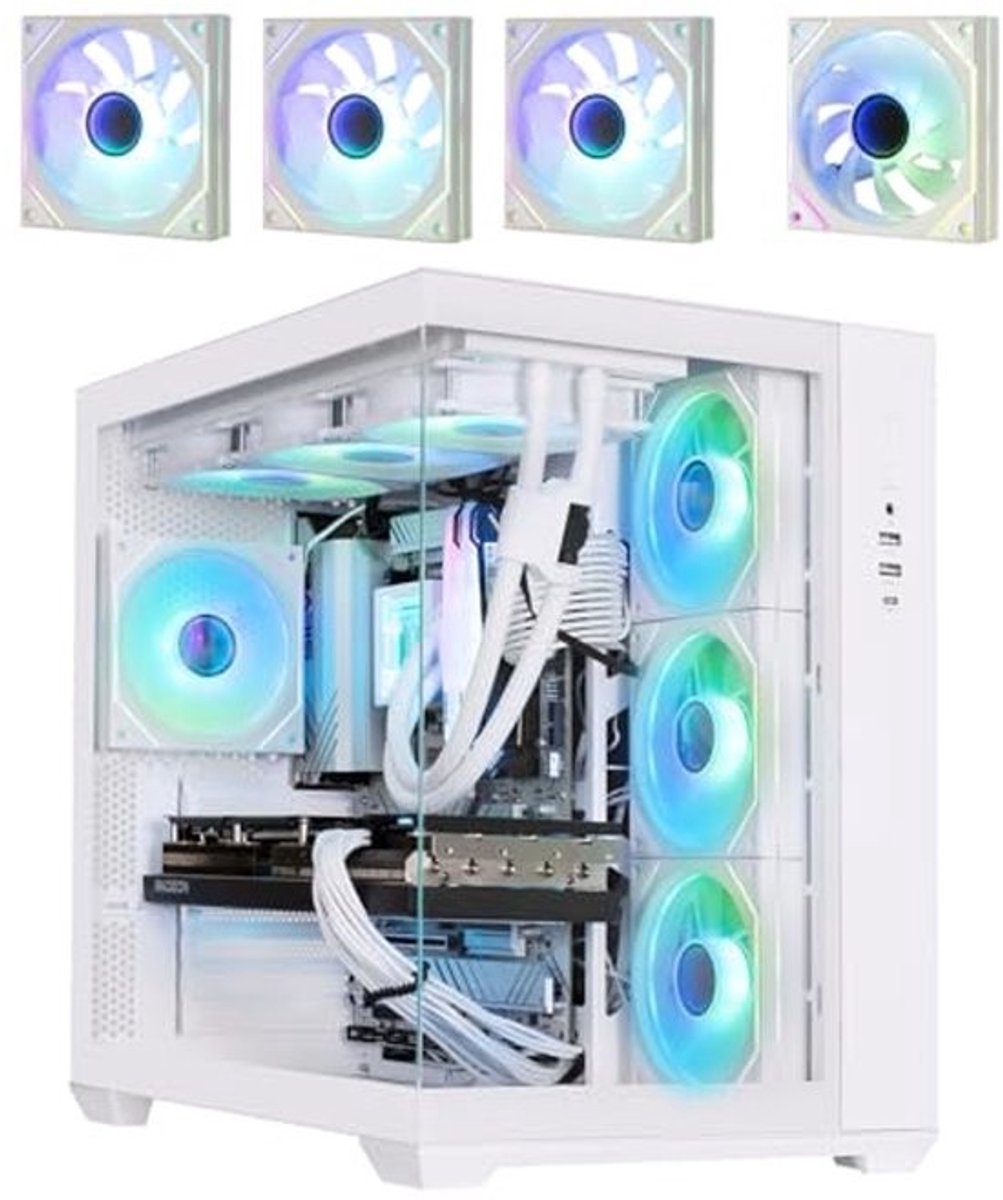 High Airflow Dual Chamber Gaming PC Case - 4x ARGB Fans - Moederbord Compatibel