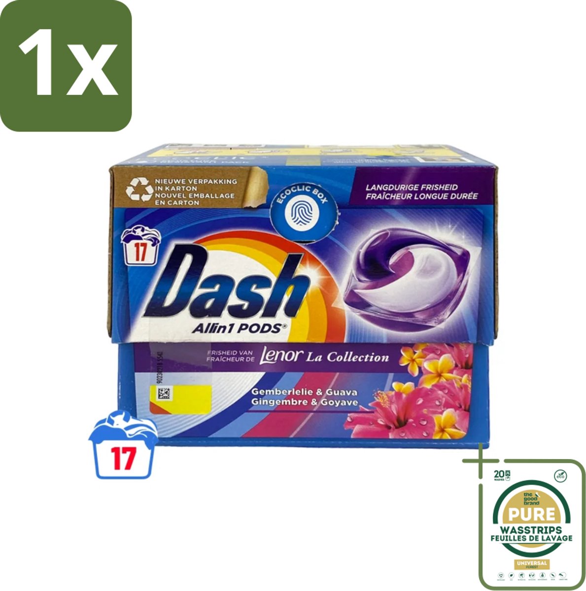 1 x Dash - Lenor Collectie - Wasmiddel Capsules - All-in-1 Pods - Witte en Gekleurde Was - Gemberlelie & Guava - 17 Wasbeurten- Wasmiddel Capsules - Wasmiddel Pod - Wasmiddel Wit - Wasmiddel Gekleurd - Wasmiddel Frisheid