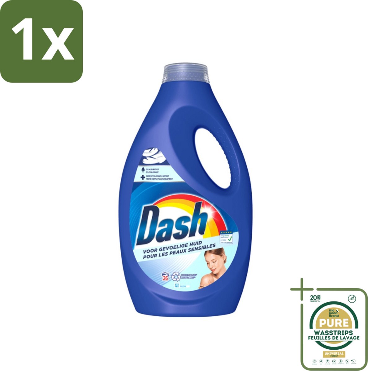 1 x Dash Sensitive - Vloeibaar Wasmiddel - Voor Gevoelige Huid - Witte en Gekleurde Was - 26 Wasbeurten- Gevoelige Huid - Wasmiddel - Zachte Was - Dermatologisch Getest - ECARF