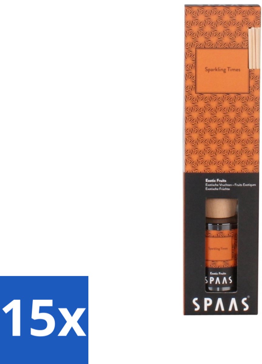 15 x Spaas - Geurstokjes - Sparkling Times - Exotische Vruchten - 80 ml - Geurstokjes - Exotische Geur - Fruitige Geur - Spaas Geurstokjes - Sparkling Times