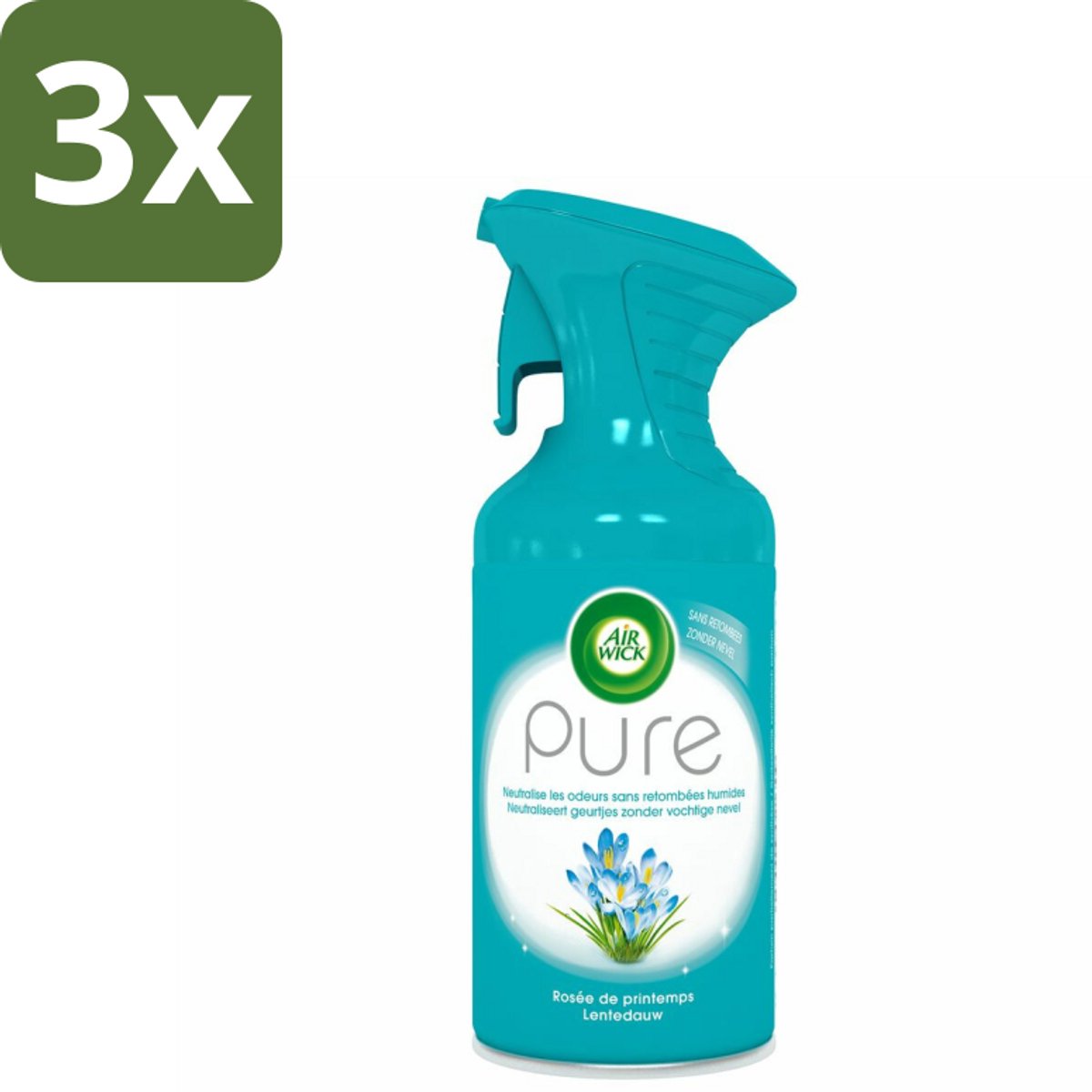 3 x Air Wick Pure Luchtverfrisser Lentedauw 250 ml - Luchtverfrisser - Lentedauw - Frisse Geur - Luchtverfrissende Spray - Natuurlijke Geur