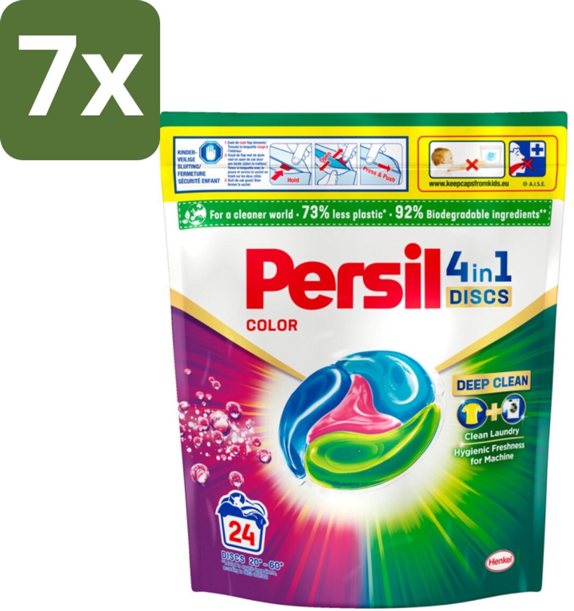 7 x Persil - Wasmiddelcapsules - 4-In-1 Discs - Gekleurde Was - 24 Wasbeurten - Persil 4-in-1 Discs Color - Gekleurde Was - Vlekverwijdering - Frisse Was - Kleurbehoud