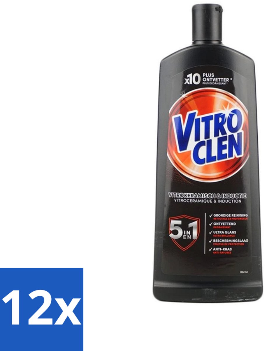 12 x Vitroclen - Kookplaatreiniger - Keramisch & Inductie - 5 in 1 - 500 ml - Kookplaat Reiniger - Keramische Kookplaat Schoonmaken - Inductie Kookplaat Schoonmaken - Kookplaat Glans - Kookplaat Bescherming