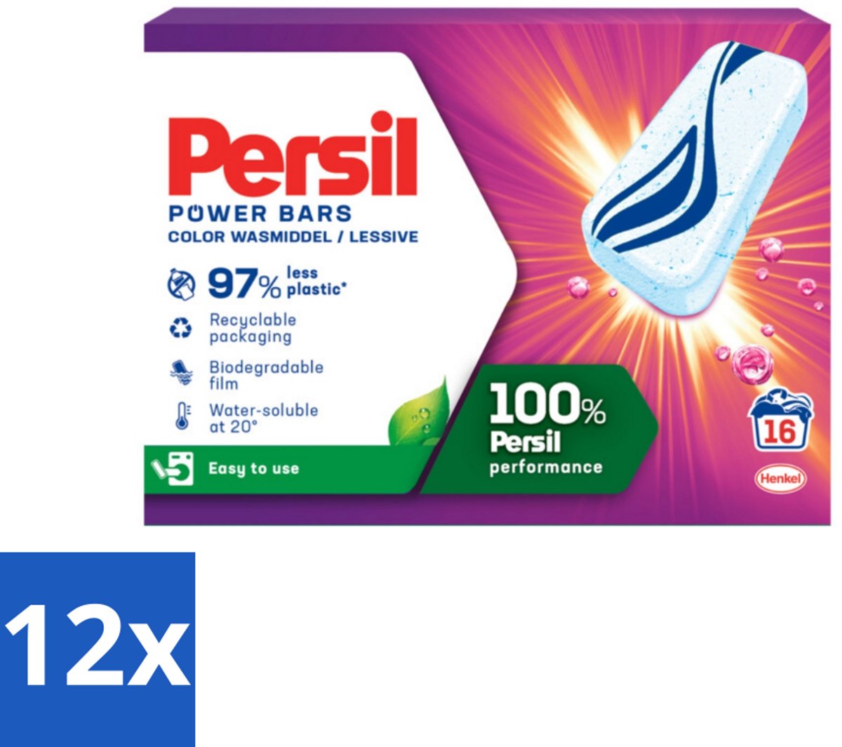 12 x Persil Power Bars - Wasmiddeltabletten - Gekleurde Was - 16 Wasbeurten - Wasmiddel Tabletten - Gekleurde Was - Duurzaam Wasmiddel - Persil - Vlekkenverwijderaar