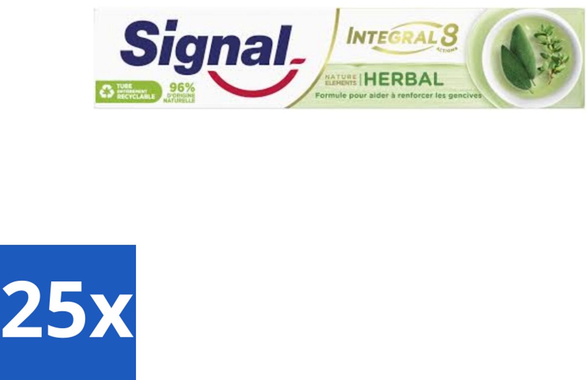 25 x Signal - Integral & Actions - Tandpasta - Natuurlijke Kruiden - Gerecyclede Verpakking - 75 ml - Tandpasta - Natuurlijke Kruiden - Fluoride - Tandbederf - Tandplak