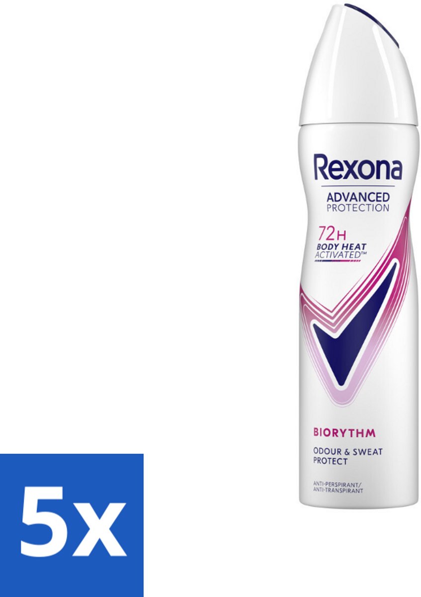 5 x Rexona - Deodorant Spray - Advanced Protection - Biorythm - Anti-Transpirant & Perspirant - 150ml - Anti-transpirant - Zweetbehandeling - Deodorant Spray - 72 Uur Bescherming - Frisheid