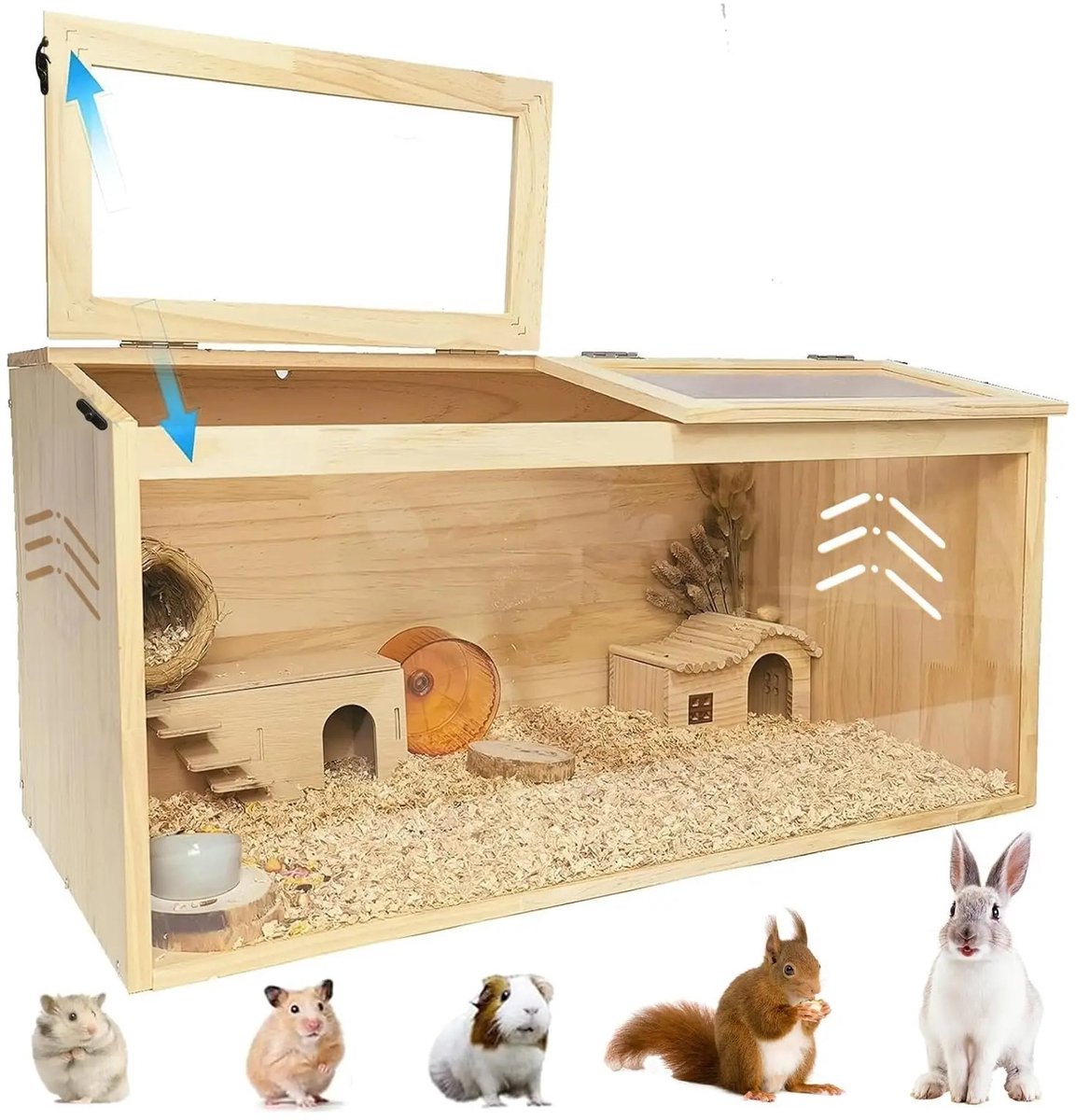 Bresht Hamsterkooi - Hamsterkooi 100x50 - Stevig grenenhout - Transparante acryl kijkvensters - Ventilatie aan drie zijden