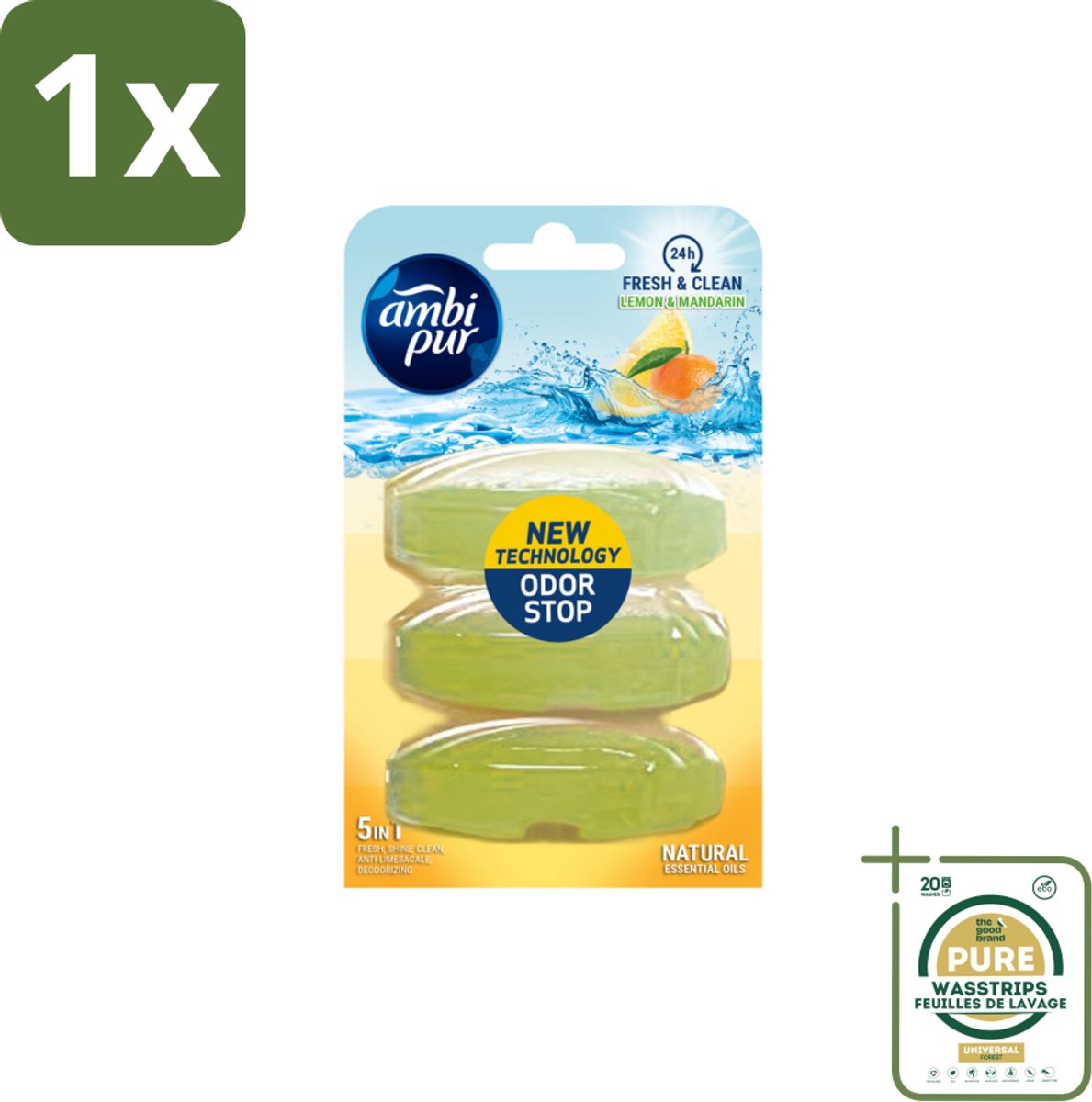 1 x Ambi Pur Toiletblok Navulling Citroen en Mandarijn 3 stuks per verpakking- Toilet - Toilettoilet - Toilettoilet - Toilettoilet