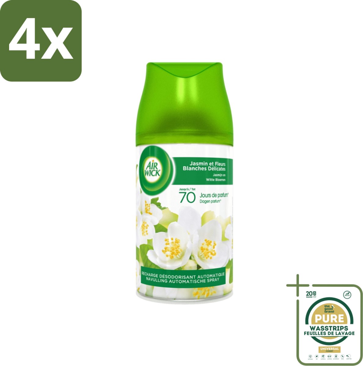 Air Wick Freshmatic - Luchtverfrisser - Navulling Automatische Spray - Jasmijn en Witte Bloemen - 250ml - Voordeelverpakking - 4 stuks - Jasmijn - Witte bloemen