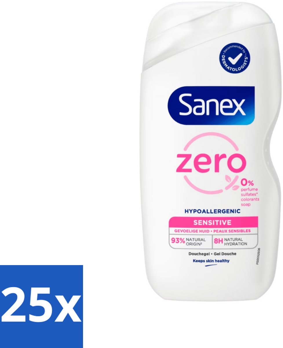 Sanex Zero% - Douchegel - Gevoelige Huid - 0% Parfumsulfaten - Hypoallergeen - 400 ml - Bulkverpakking - 25 stuks