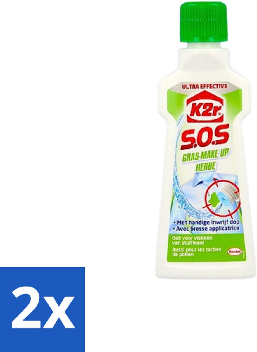 2 x K2R - SOS Vlekverwijderaar - Gras & Make-up - 50ml - Vlekkenverwijderaar - Gras Vlekken - Make-up Vlekken - Textiel Reiniging - Kleding Schoonmaken