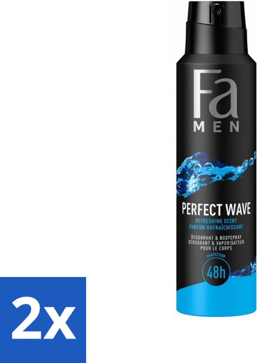 2 x Fa Men - Perfect Wave - Deodorant Spray - Verfrissende Geur - 150 ml - Deodorant Spray - Fa Men - Perfect Wave - Frisse Geur - Aquatische Geur