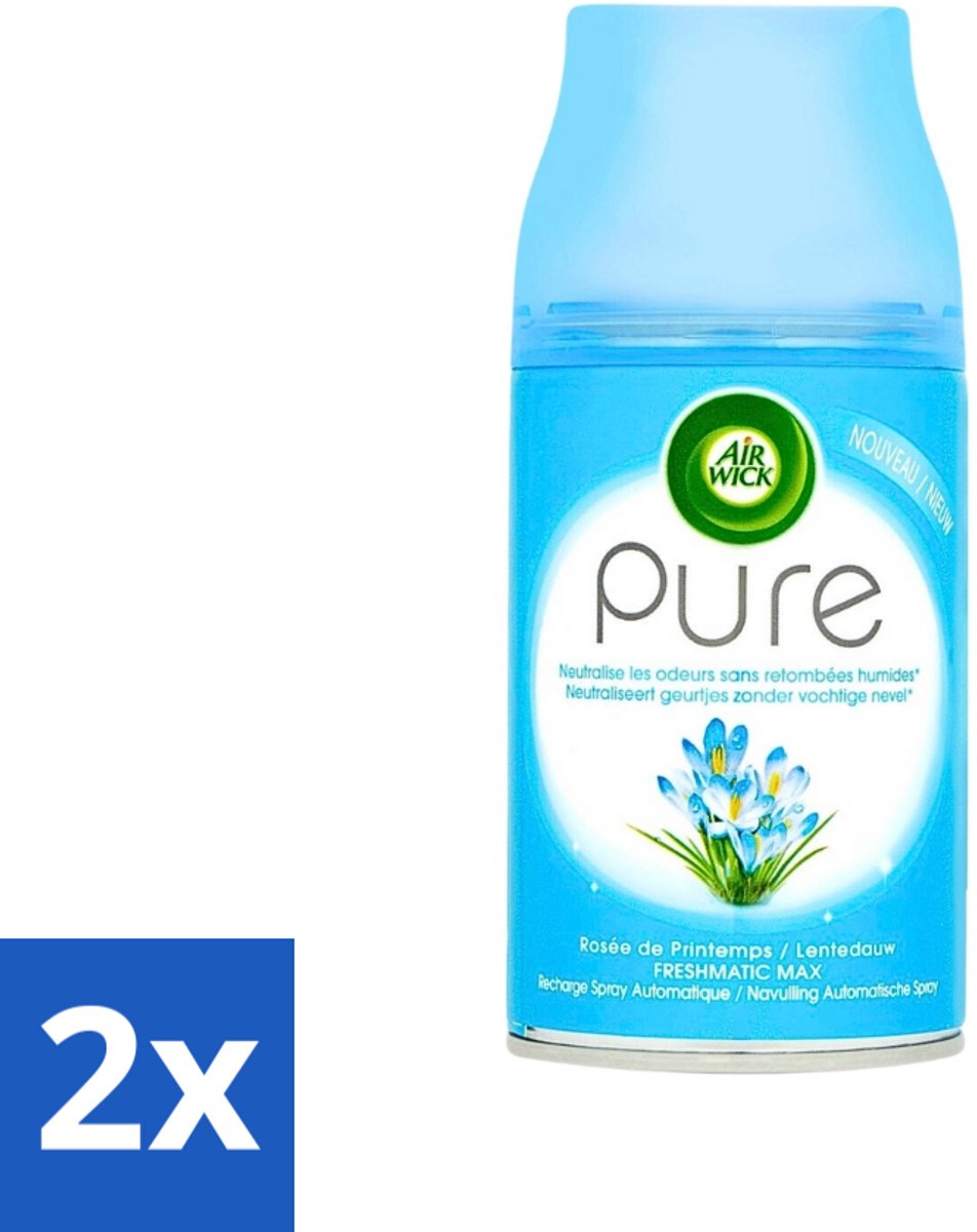 2 x Air Wick Freshmatic Automatische Spray Navulling Pure Lentedauw 250 ml - Luchtverfrisser - Geurverspreider - Air Wick - Pure Lentedauw - Frisse Geur