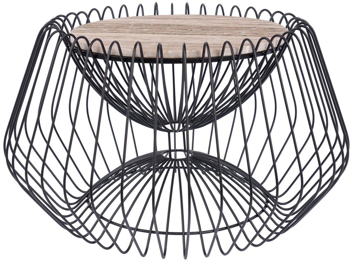 Padiro ronde bijzettafel Ø 60 x 35 cm - bruin - Modern Art-Déco Glamour Look - met marmerenpatroon - ijzeren onderstel