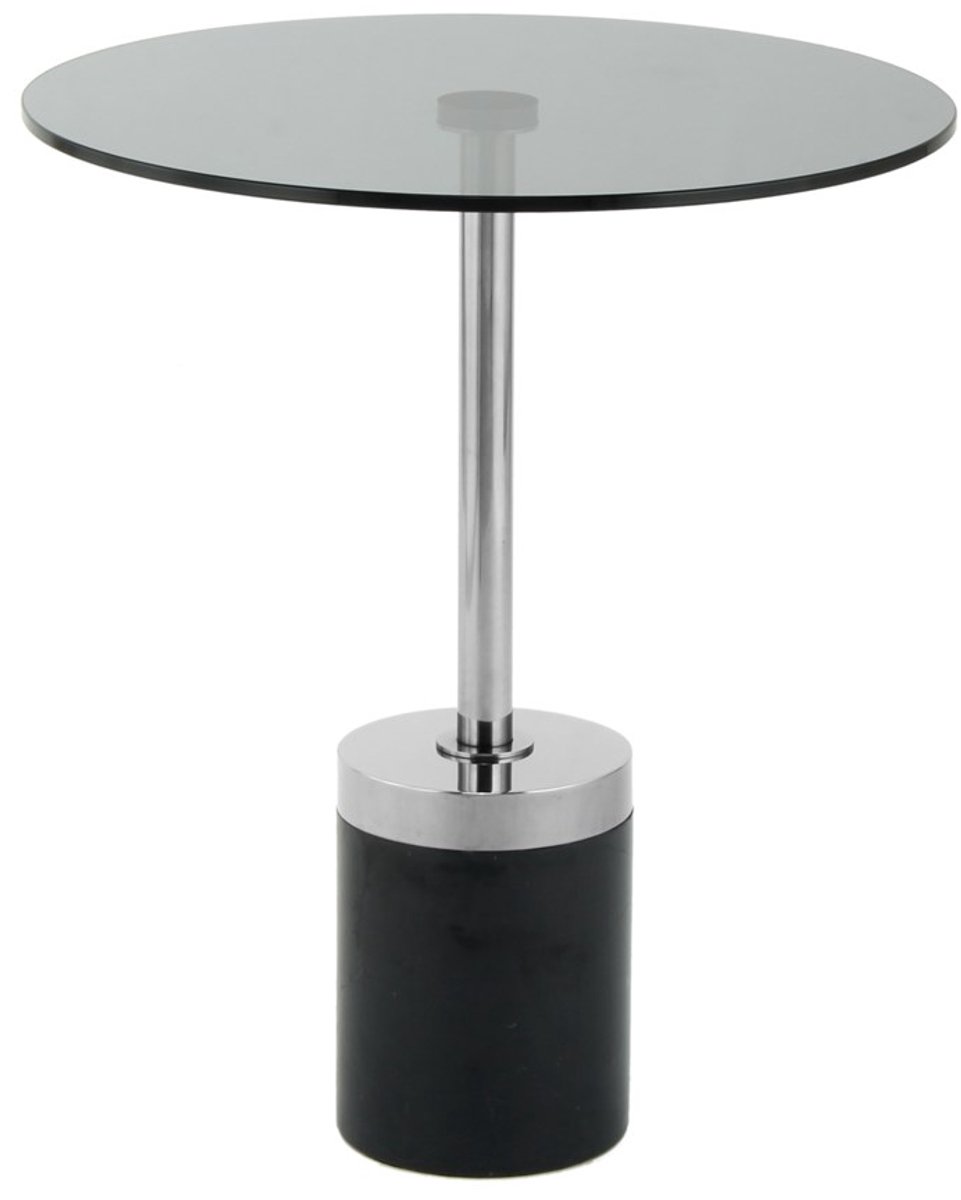 Padiro ronde bijzettafel Ø 46 x 53 cm - grafiet en zwart - Modern Art-Déco Glamour Look - met marmeren voet - glazen tafelblad roestvrij staal