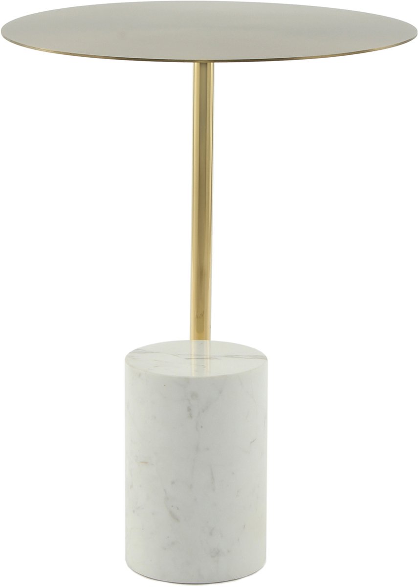 Padiro ronde bijzettafel Ø 40 x 54 cm - wit - Modern Art-Déco Glamour Look - met marmeren voet - glazen tafelblad - onderstel van roestvrij staal
