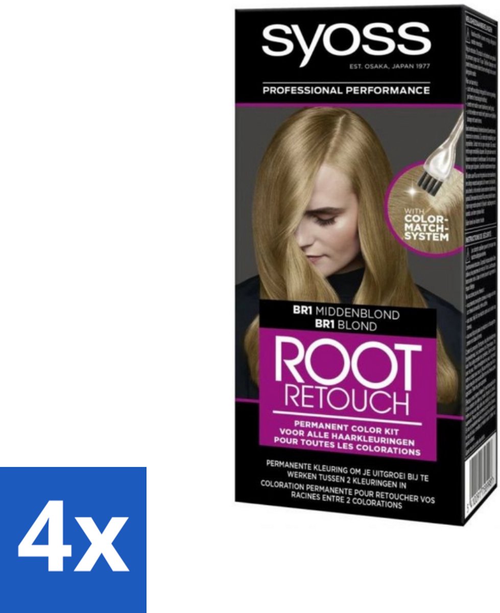4 x Syoss - Haarverf - Root Touch-up - BR1 Middenblond - 1 Haarkleuring - Haarverf - Uitgroei - Root Touch-up - Syoss - Permanente Haarkleur