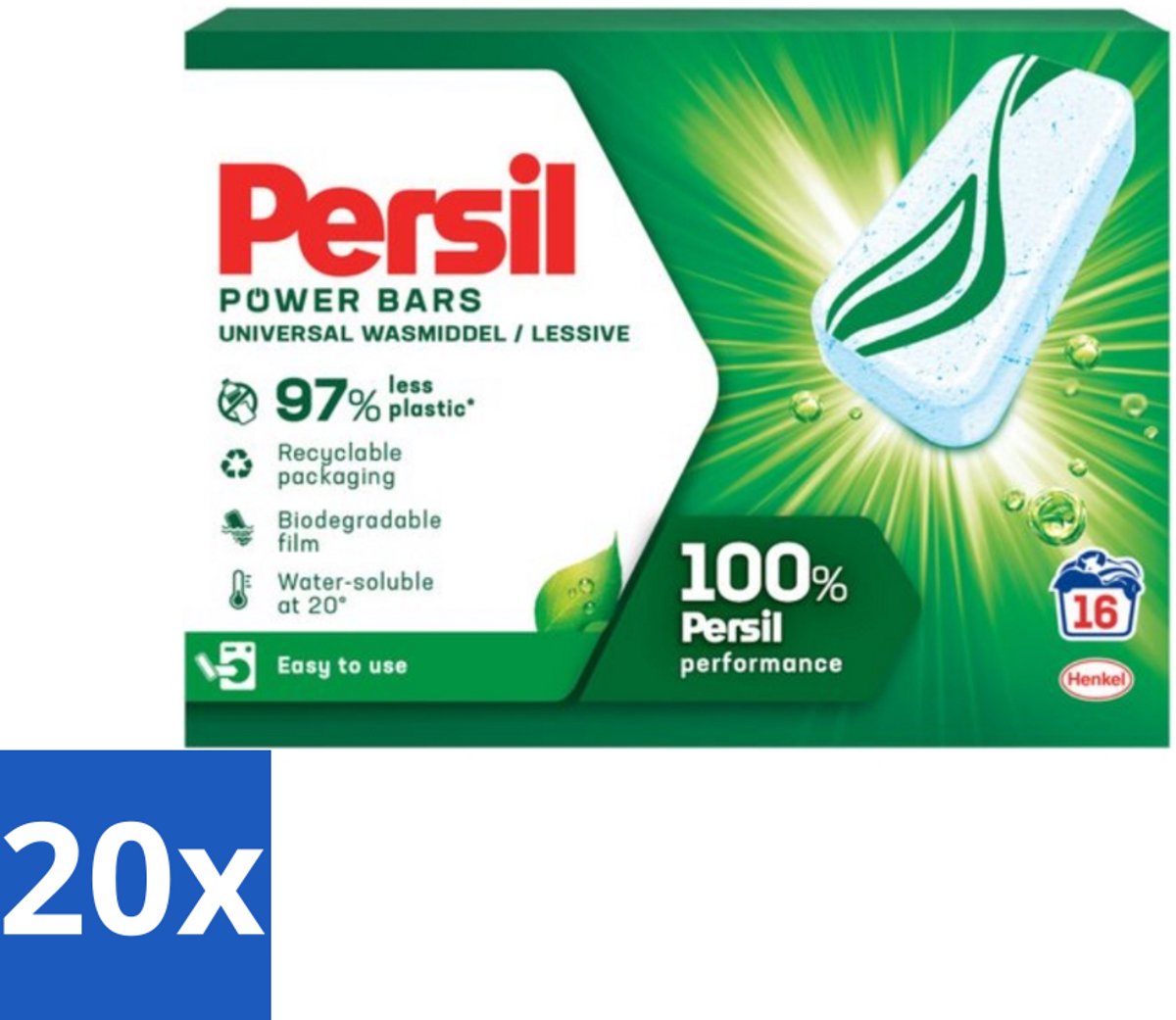 Persil Power Bars - Wasmiddeltabletten - Gekleurde Was - 16 Wasbeurten - Bulkverpakking - 20 stuks