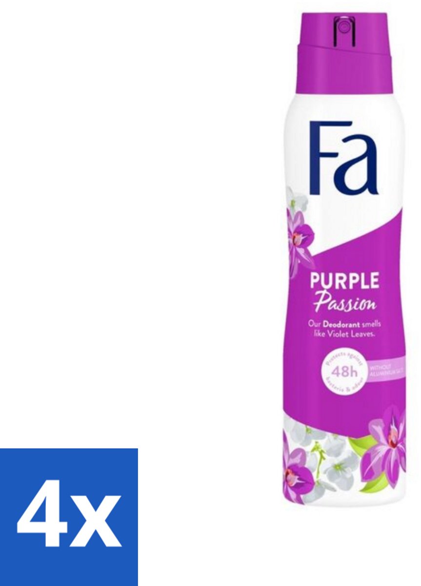 4 x Fa Deodorant Spray Violet Leaves Passion 150 ml - Deodorant - Anti-transpirant - Langdurige Bescherming - Violette Geur - Fa Purple Passion
