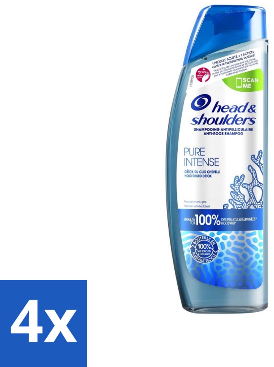 4 x Head & Shoulders - Anti-Roos Shampoo - Pure Intense - Hoofdhuid Detox - 250 ml - Anti-Roos Shampoo - Hoofdhuid Detox - Roosbestrijding - Hoofdhuid Reinigen - Gezonde Hoofdhuid