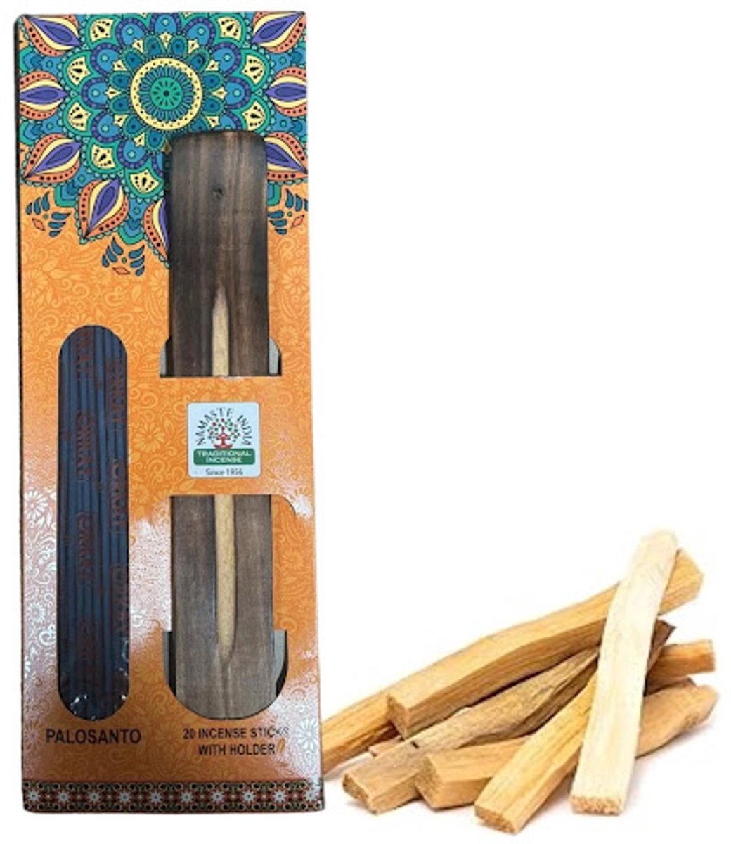 Namaste India Palo Santo Wierookhouder – Stijlvolle Standaard met 20 Wierookstokjes – Stabiele Designer Wierookbrander voor Meditatie en Ontspanning – Duurzame Huisdecoratie Met Kajal Sticker
