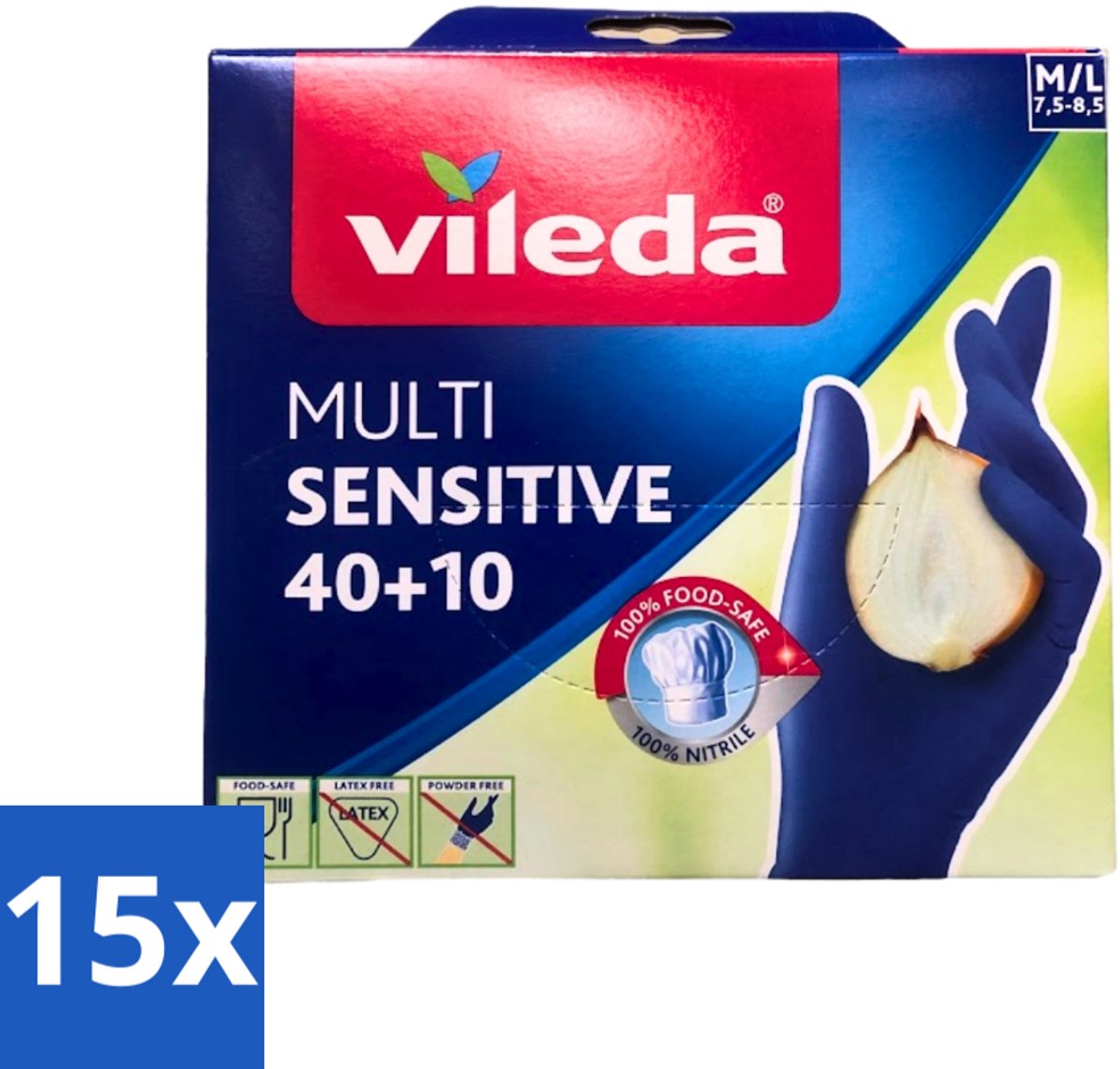 Vileda - Multi Sensitive - Nitrile Handschoenen - Maat M/L - 50 Paar - Bulkverpakking - 15 stuks