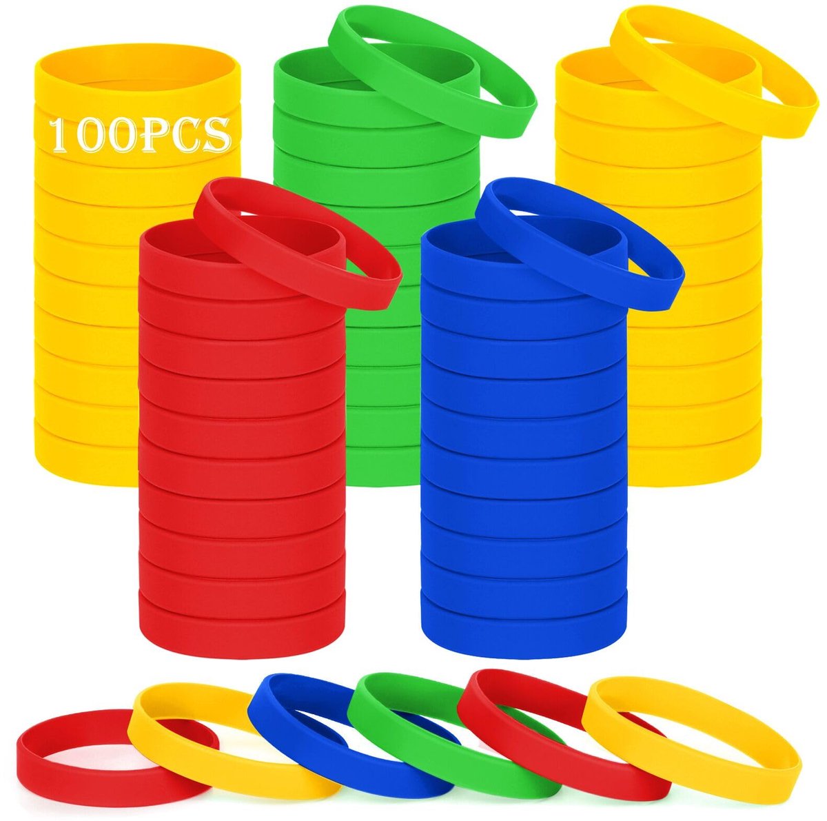 HONTIUS Siliconen Armbanden, 100 Stuks Elastische Rubberen Armbanden, Voor Sport, Heren, Dames, Tieners, 8''-202 cm - ShopVlot