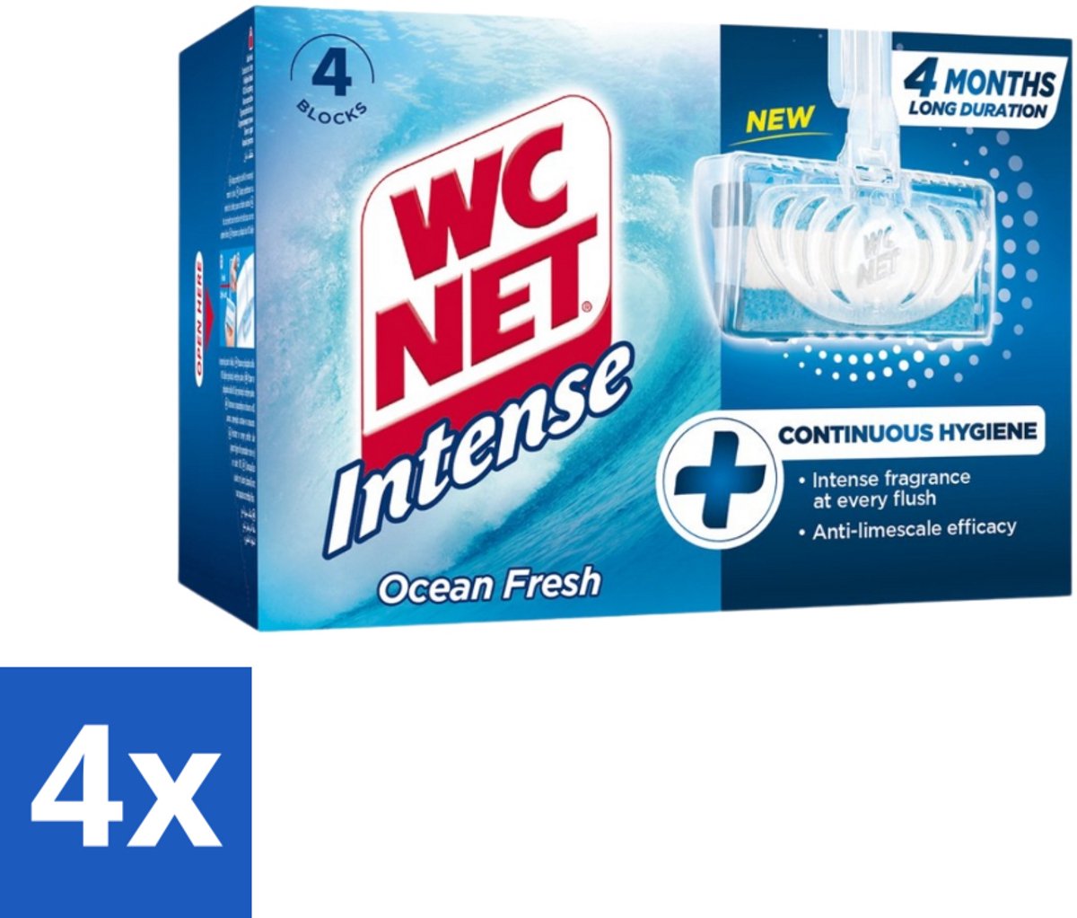 4 x WC Net - Toiletblok - Ocean Fresh - 4 Blokjes - Toiletblokjes - Toilet Schoonmaak - Wc Reiniging - Geur Neutraliseren - Kalkaanslag Bestrijden