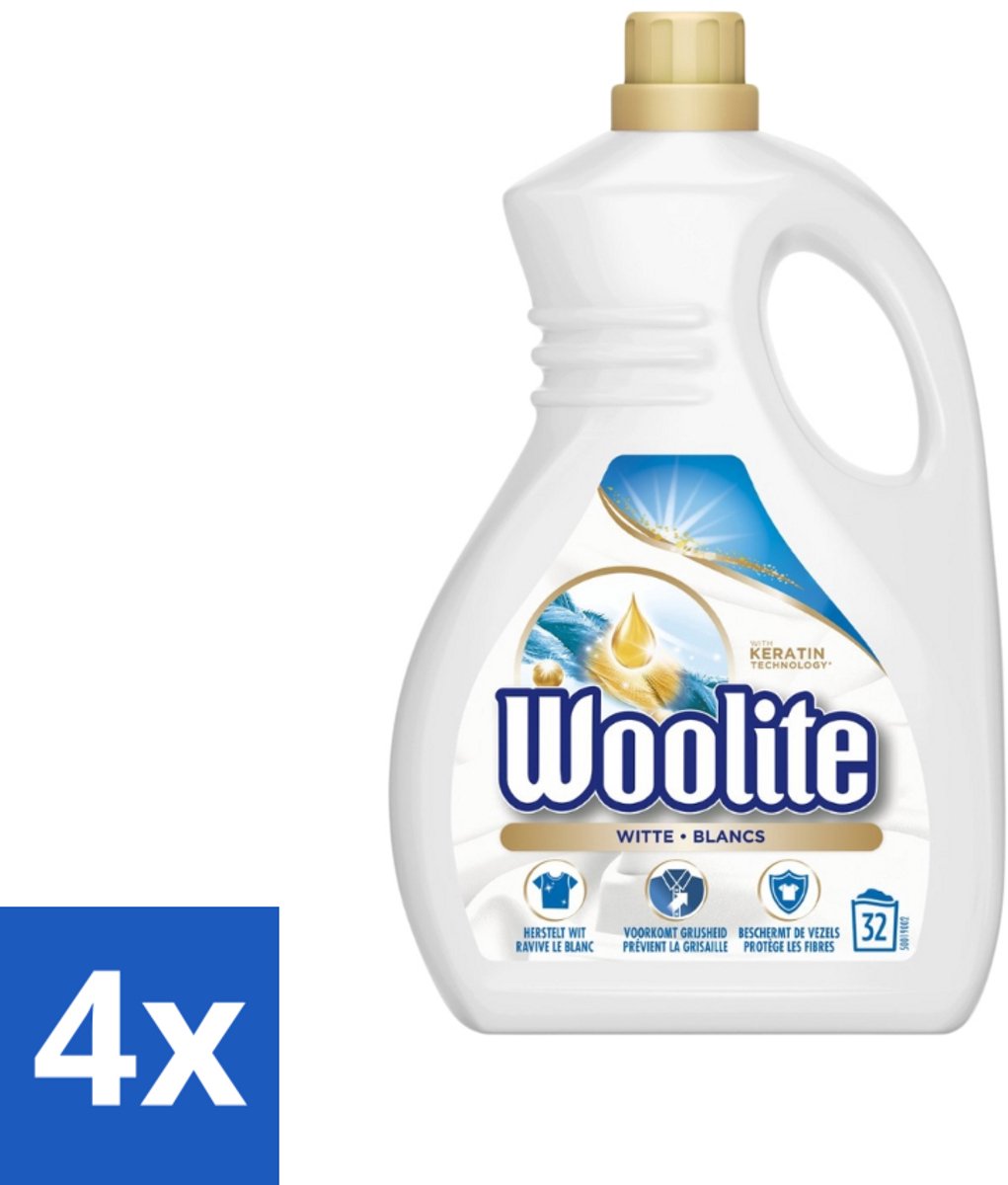 4 x Woolite White - Vloeibaar Wasmiddel - Met Keratine - Witte Was - 32 Wasbeurten - 1,9L - Witte Was - Wasmiddel - Wasmiddel Voor Witte Kleding - Keratine - Wasmiddel Met Keratine