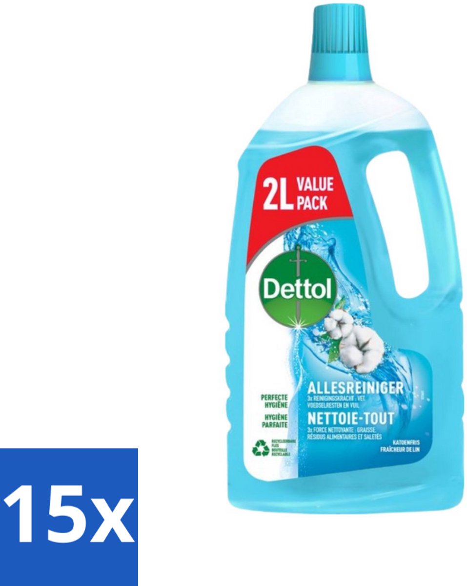 Dettol - Allesreiniger - Katoenfris - Perfecte Hygiëne - 2L - Bulkverpakking - 15 stuks