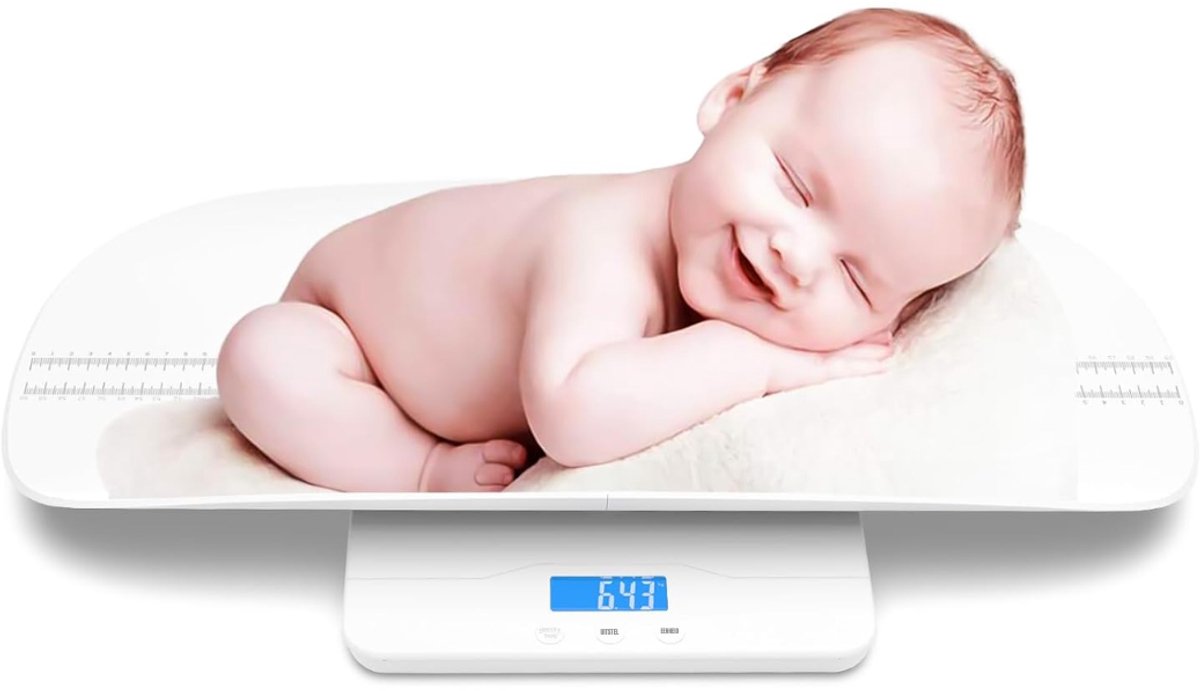 Allvia® Baby Weegschaal - Hangweegschaal - Babyweegschaal - Gewichtslimiet 180 Kilogram - Gehard Glazen Platform - Wit - 36 cm x 28 cm x 10 cm