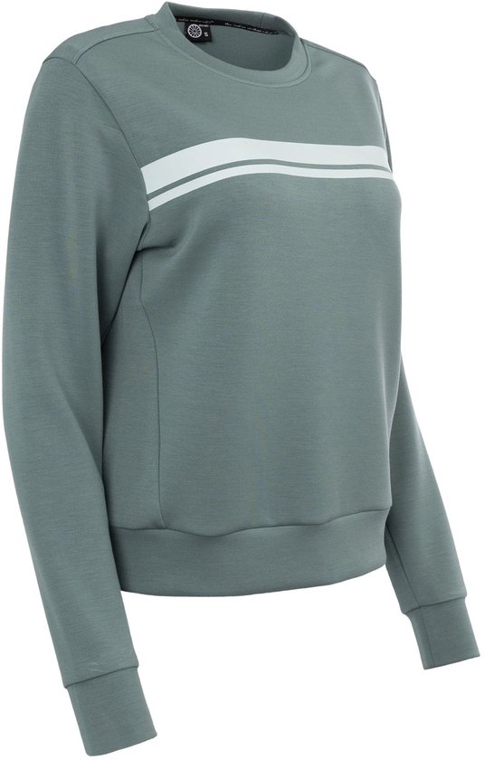 Donkergroene sweater van The Indian Maharadja met twee witte horizontale strepen op de borst.