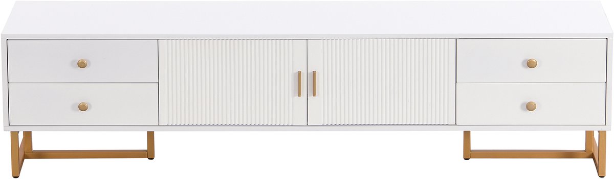 TV Meubel - 175 cm Met 4 Lades En Gouden Poten - Wit