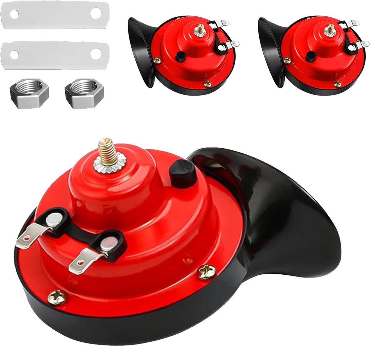 Luchthoorn-2-delige 12-volt luchthoorn-luchthoorn auto- Super Luide Auto Luchthoorn - Waterdichte Luchthoorn Vervangende Kit - Universele Auto-onderdelen voor Auto's, Motoren, Vrachtwagens, Fietsen, Boten - Rood