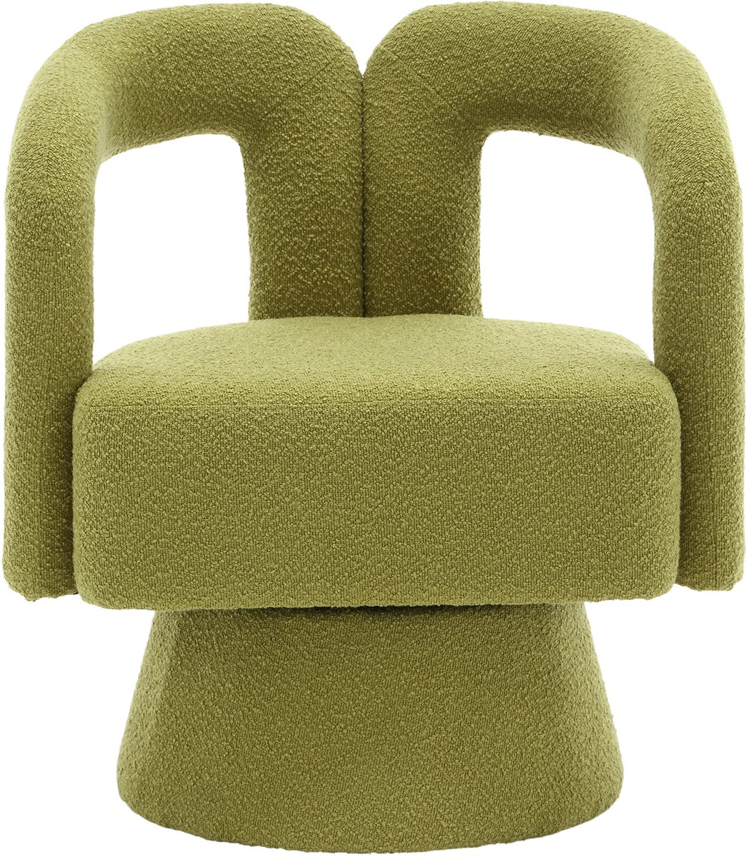 MUVANO 360 graden draaibare fauteuil - Olijfgroene bouclé accentstoel - Moderne loungestoel - 67x55x74 cm - Draaibaar - Woonkamer Olijfgroen