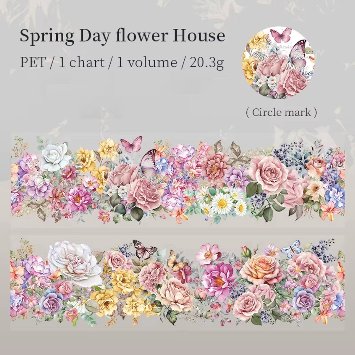 Casalora Transparante Bloemen Washi Tape – 200 cm PET Tape – Vier Seizoenen – Spring Flower House – Plant & Landschap – Decoratie Tape voor Scrapbooking, Bullet Journal & Planner DIY