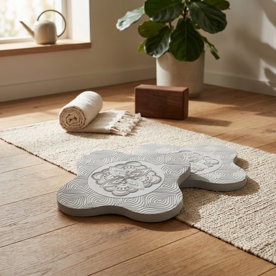 Grijze yoga knielmat pilates mat unisex set van 2 schuim ondersteuningsmat voor knieën ellebogen polsen en hoofd multifunctionele oefenmat met reliëf antislip fitness mat — afbeelding 4