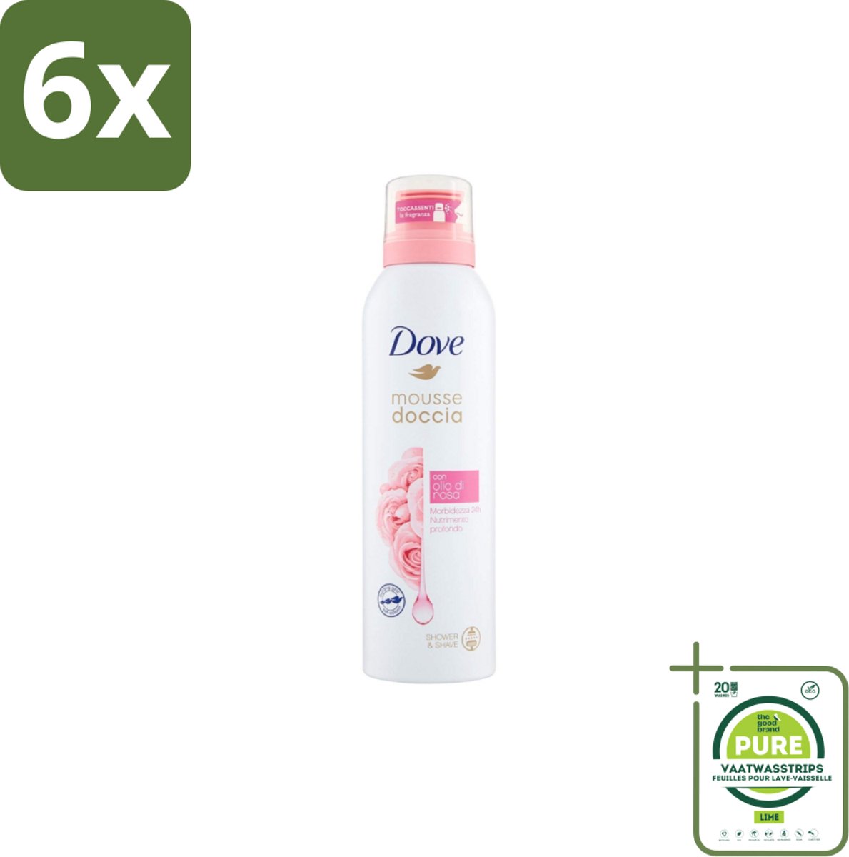 Dove – Douchefoam – Rose Oil – 200 ml - Voordeelverpakking - 6 stuks - Douchefoam - Rozenolie