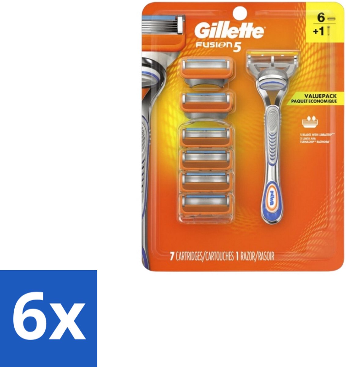 6 x Gillette - Fusion5 – Houder + 6 Mesjes - Scheermesjes - Glad Scheeren - Comfortabel Scheeren - Huidbescherming - Precisietrimmer